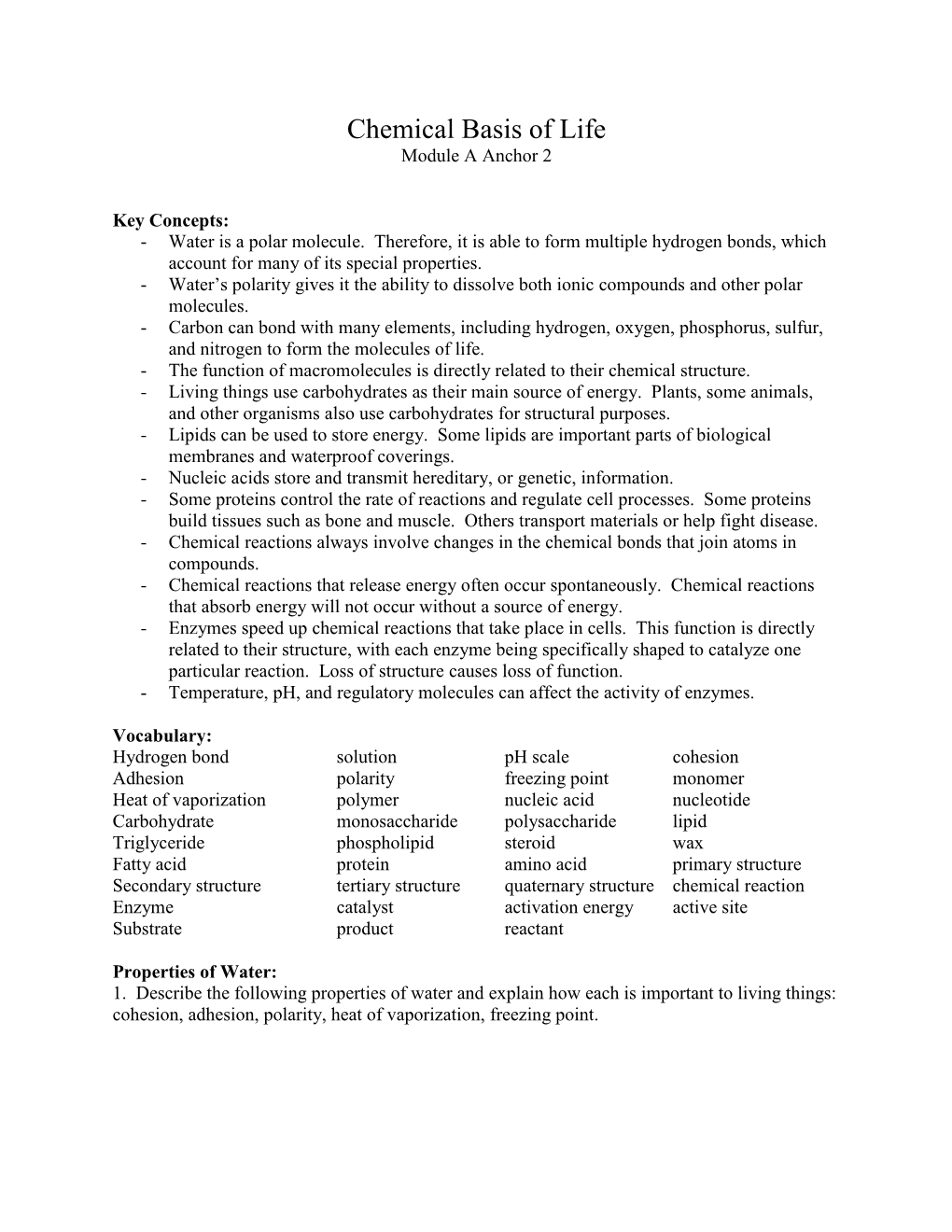 Module 1: Chemical Basis of Life