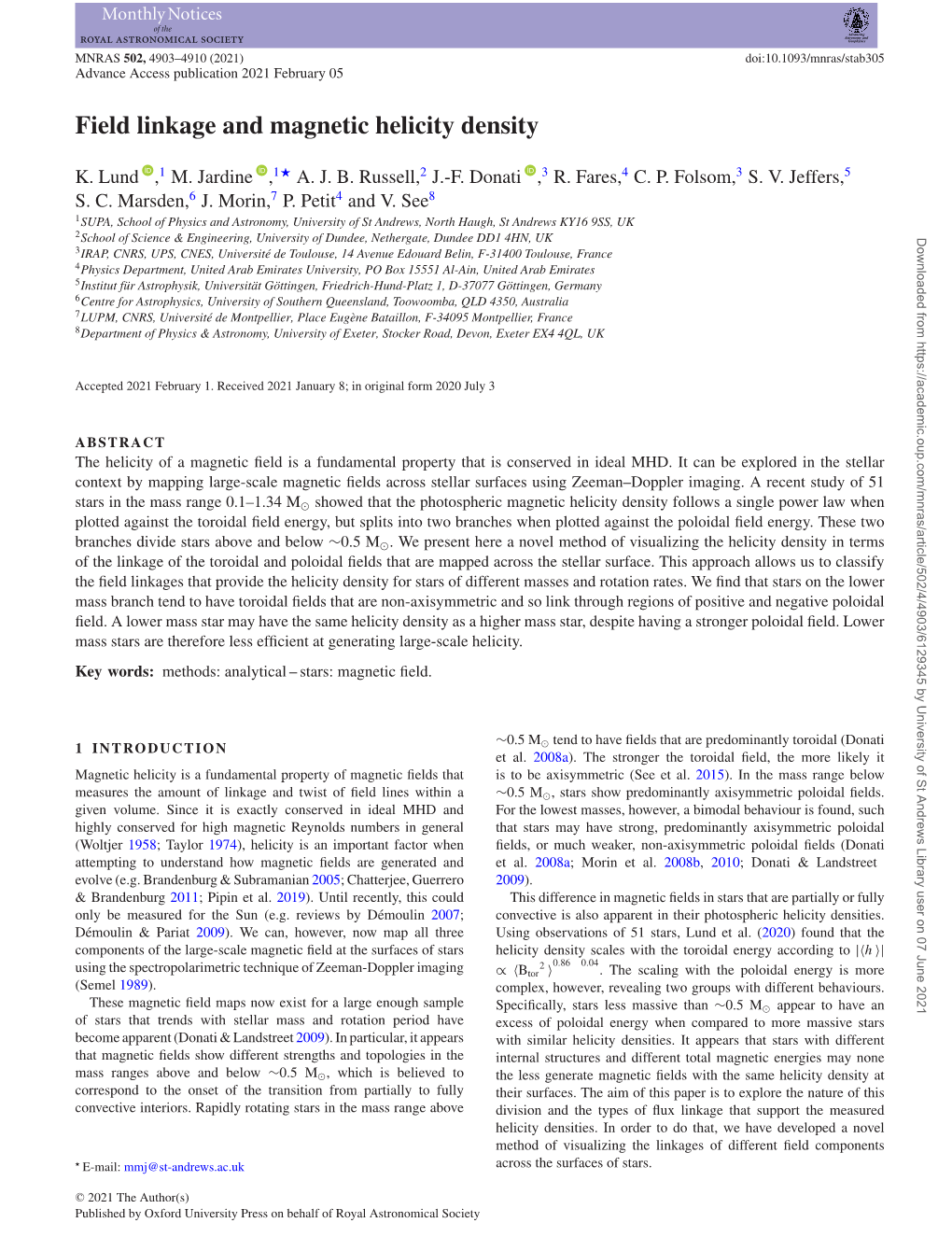 Field Linkage and Magnetic Helicity Density