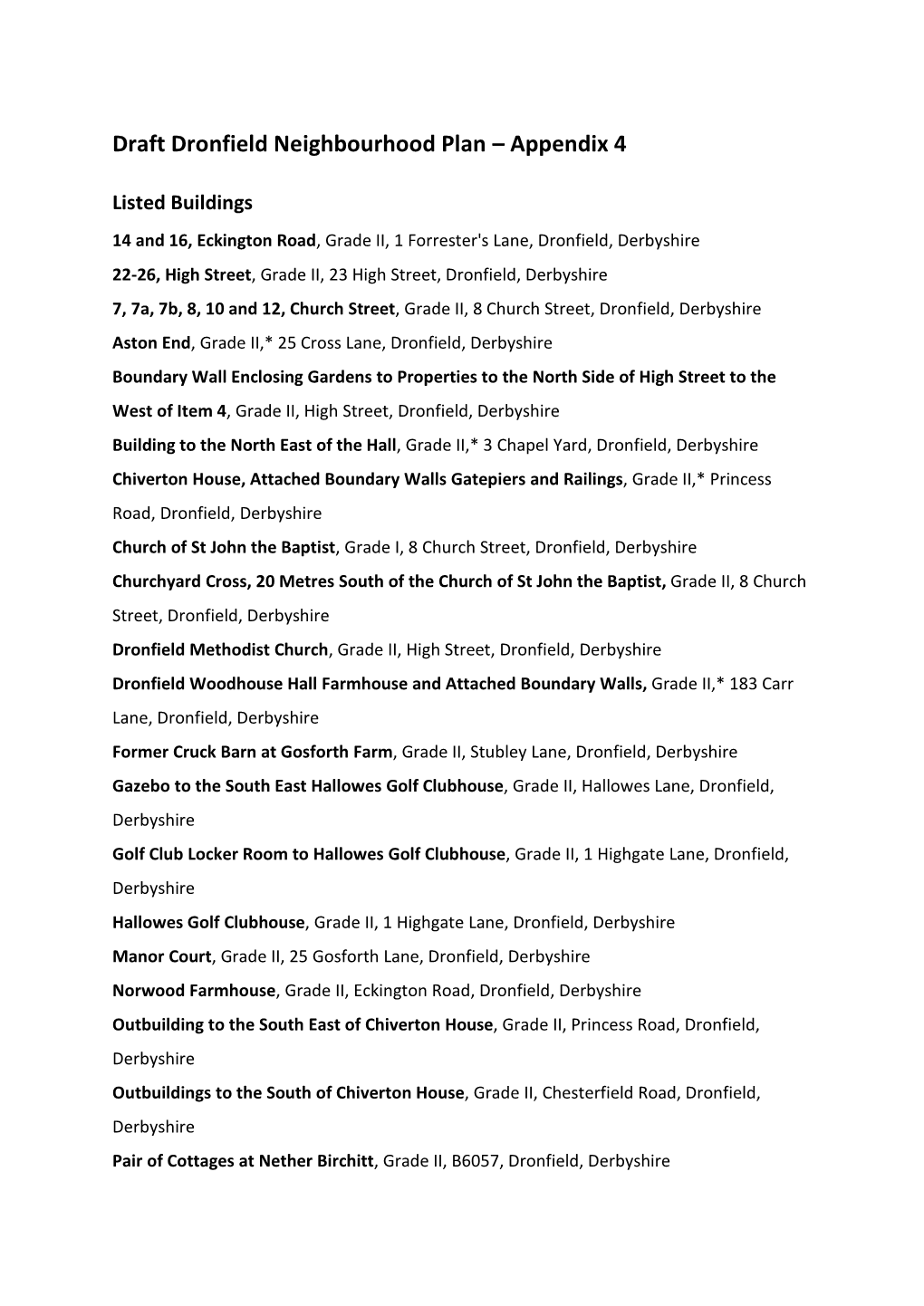 Draft Dronfield Neighbourhood Plan – Appendix 4