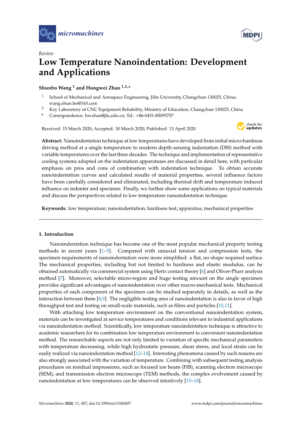 Low Temperature Nanoindentation: Development and Applications