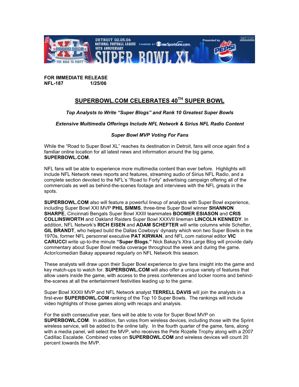 Superbowl.Com Celebrates 40Th Super Bowl