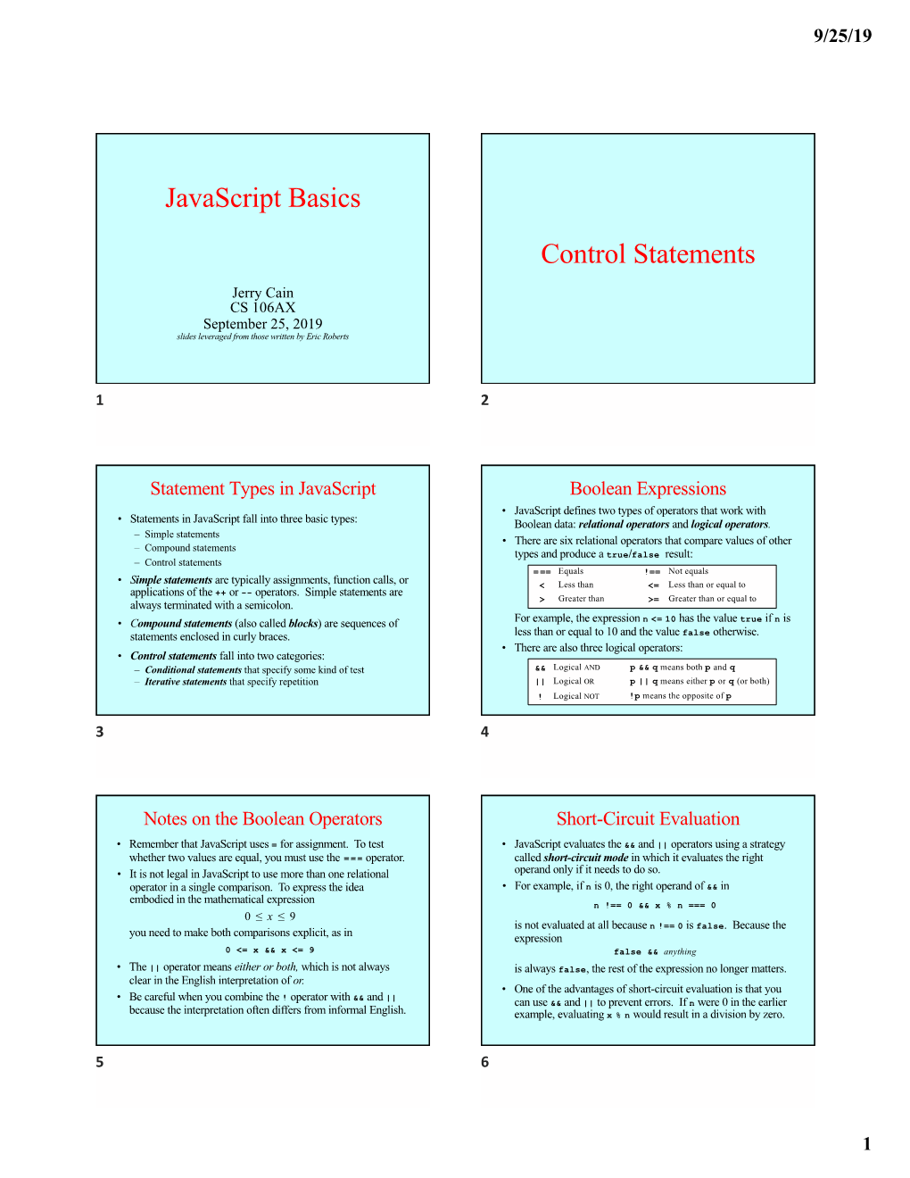 Javascript Basics Control Statements