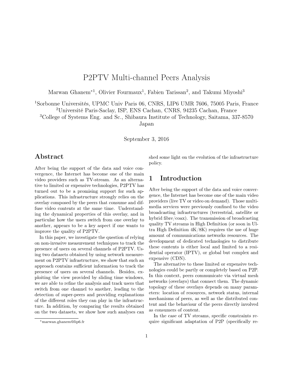 P2PTV Multi-Channel Peers Analysis