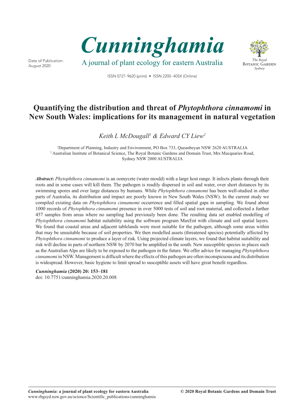 Quantifying the Distribution and Threat of Phytophthora Cinnamomi in New South Wales: Implications for Its Management in Natural Vegetation