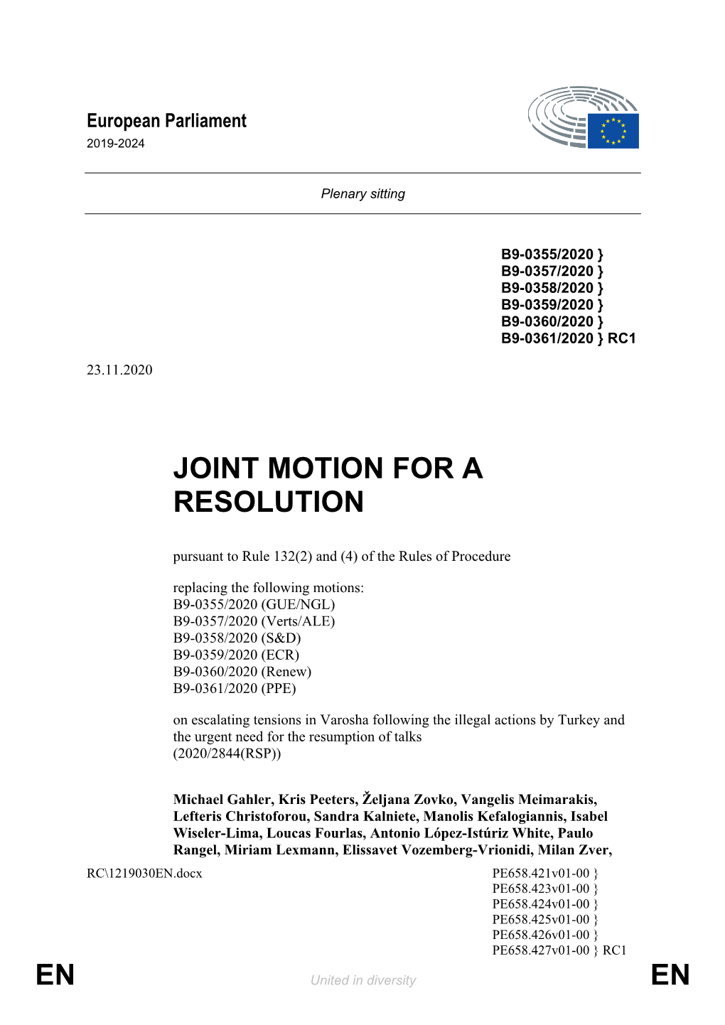 En En Joint Motion for a Resolution