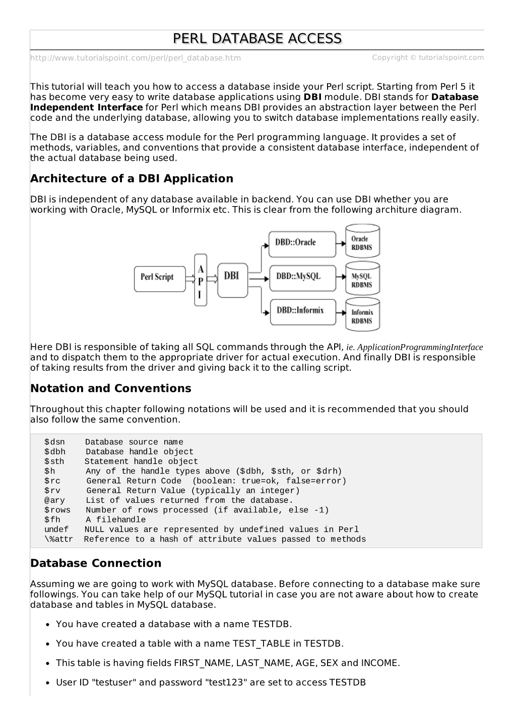 Perl Database Access Using