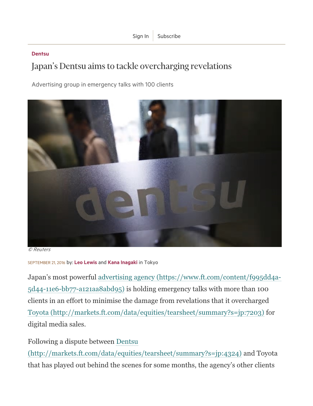 Japanâ•Žs Dentsu Aims to Tackle Overcharging