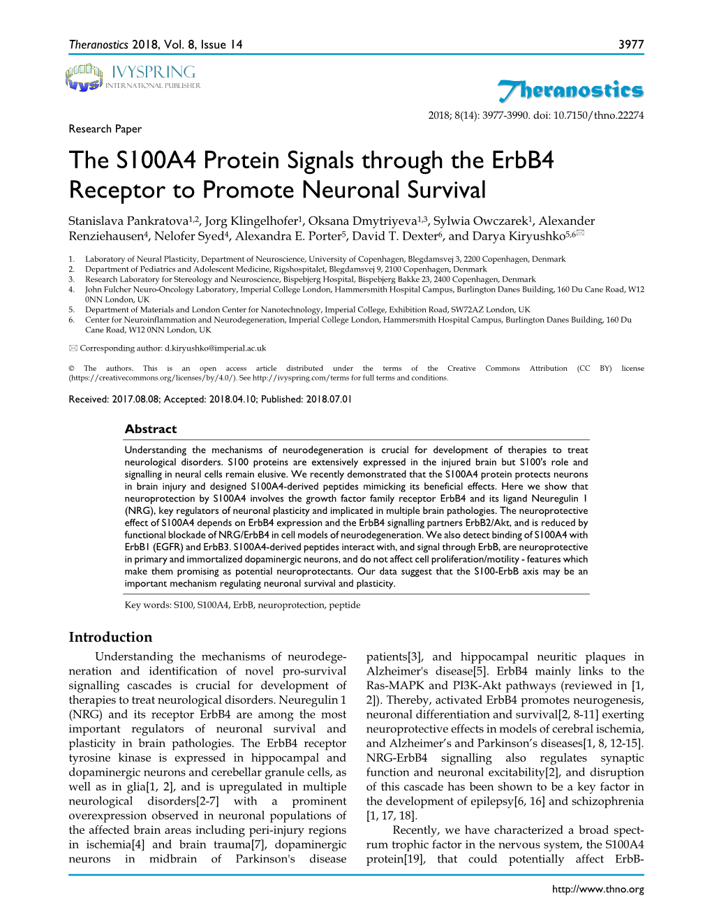 Theranostics the S100A4 Protein Signals Through the Erbb4