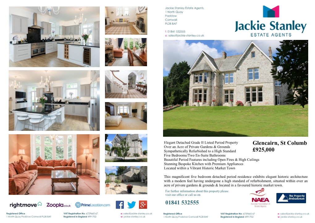 01841 532555 Glencairn, St Columb £925,000