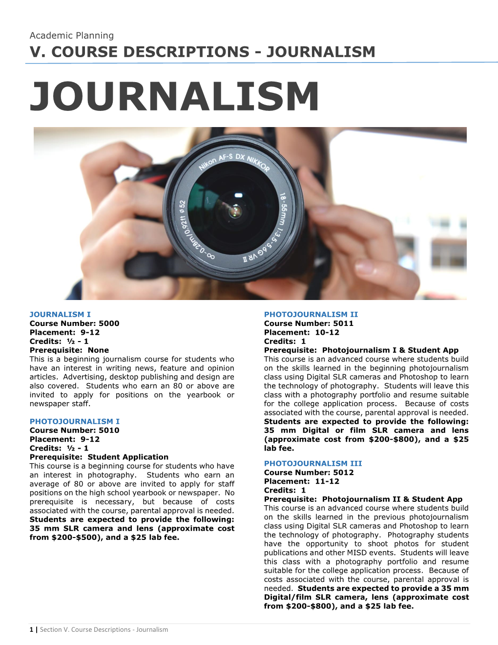 V. Course Descriptions - Journalism