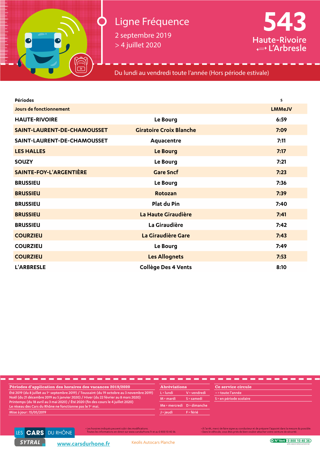 Ligne Fréquence 543 2 Septembre 2019 Haute-Rivoire > 4 Juillet 2020 L’Arbresle