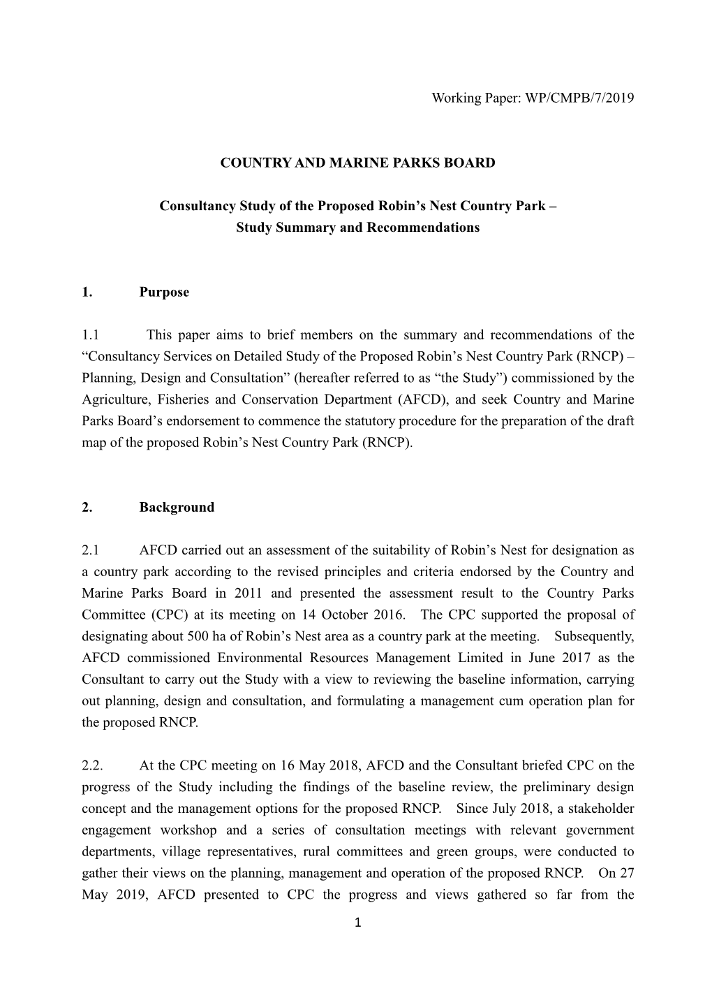 1 Working Paper: WP/CMPB/7/2019 COUNTRY and MARINE PARKS