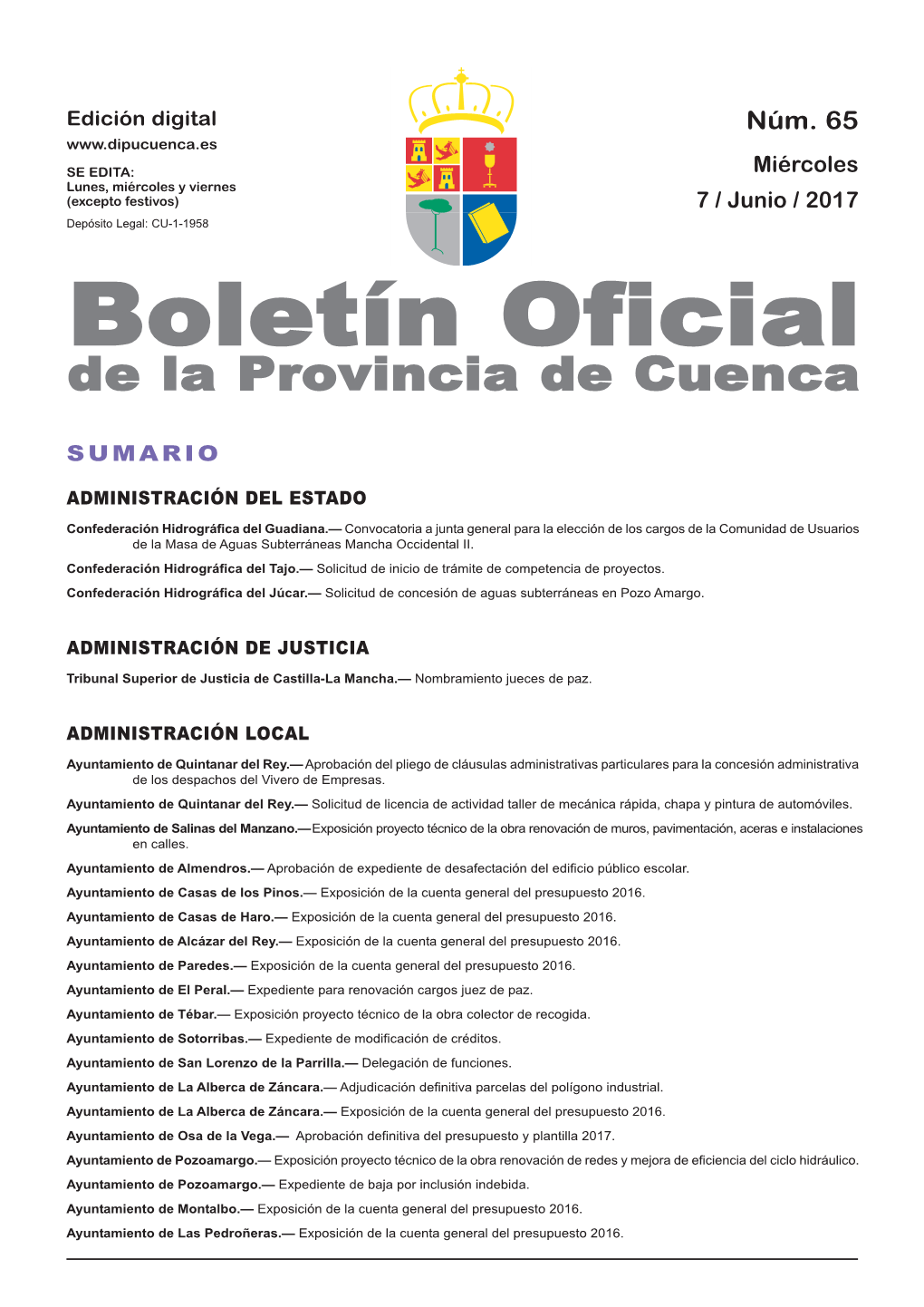 Boletín Oficial De La Provincia De Cuenca Sumario Administración Del Estado