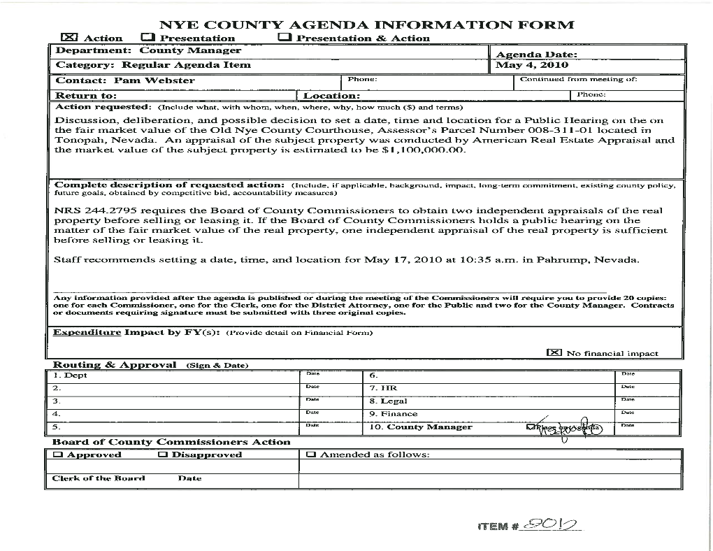 Nye County Agenda Information Form