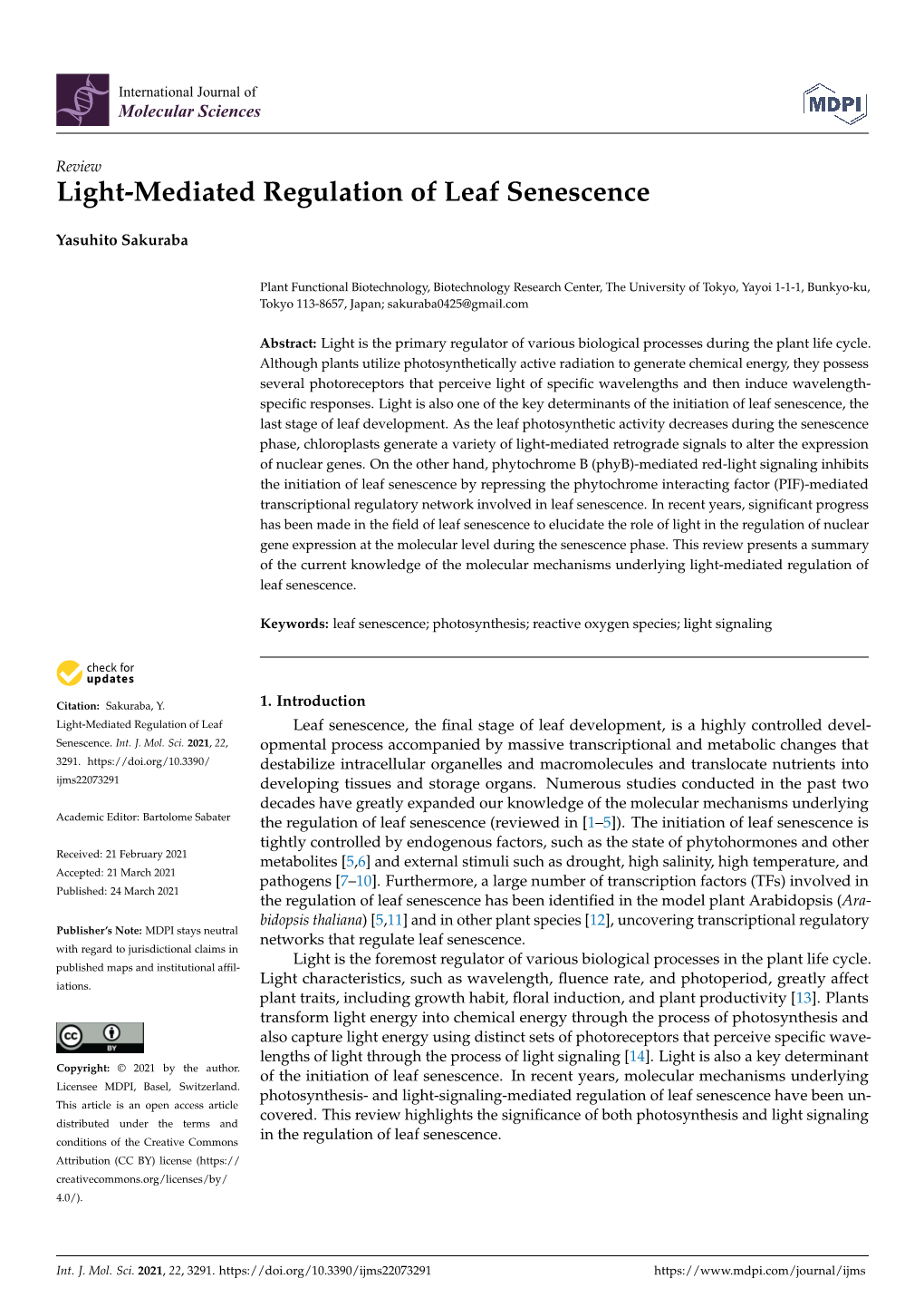 Light-Mediated Regulation of Leaf Senescence