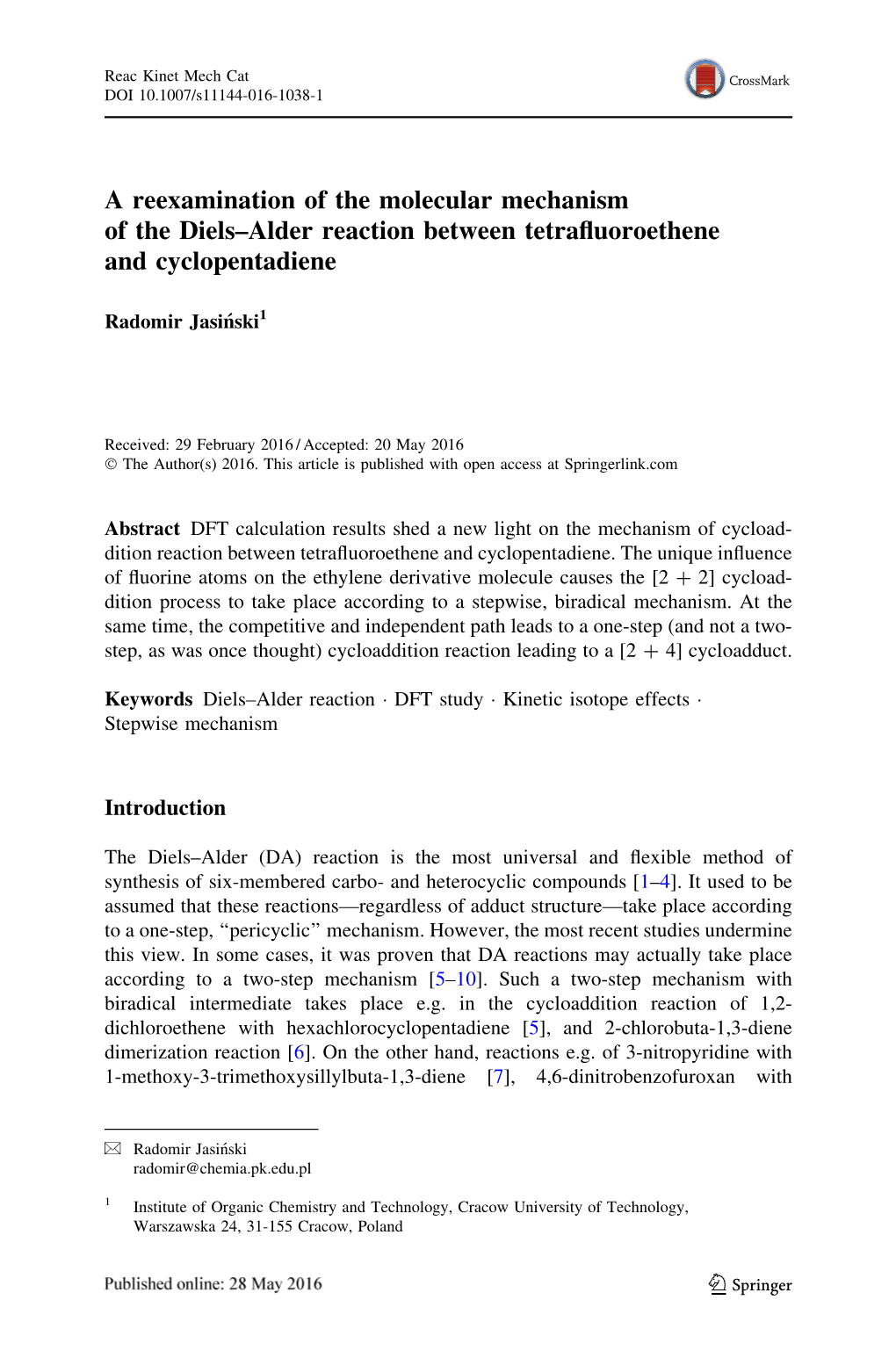 A Reexamination of the Molecular Mechanism of the Diels–Alder Reaction Between Tetrafluoroethene and Cyclopentadiene