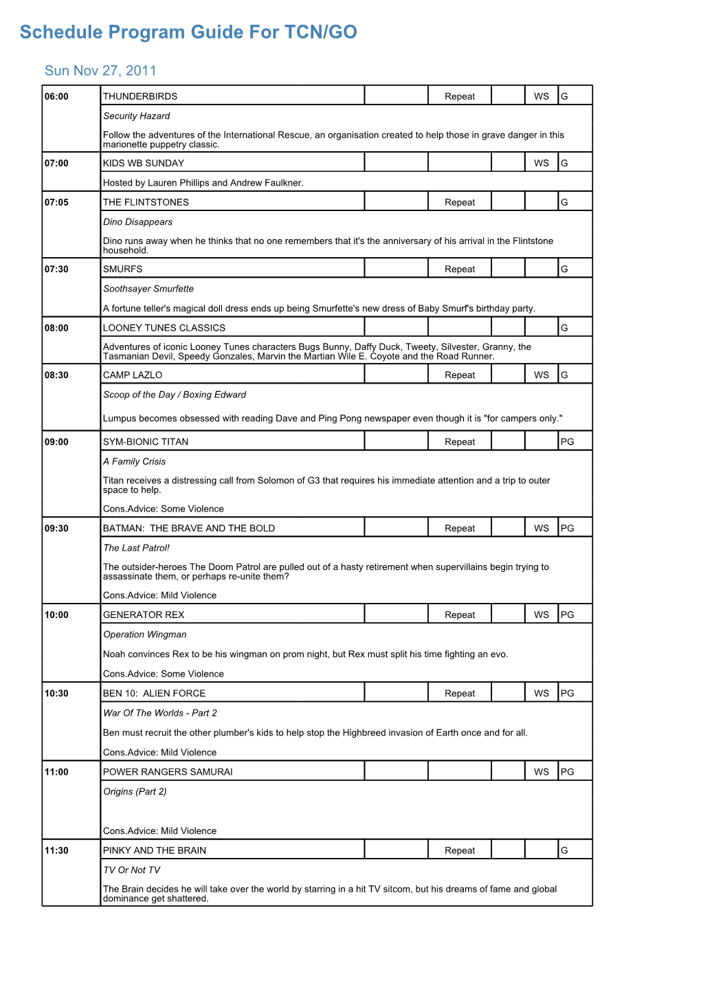 Program Guide Report