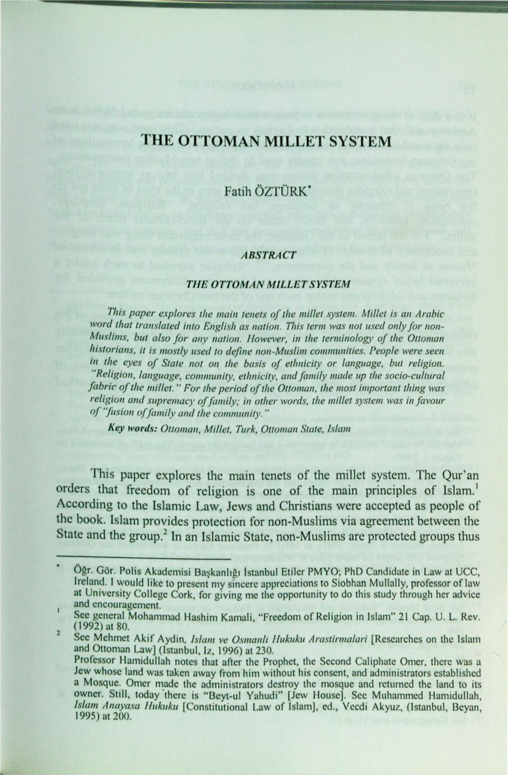 The Ottoman Millet System