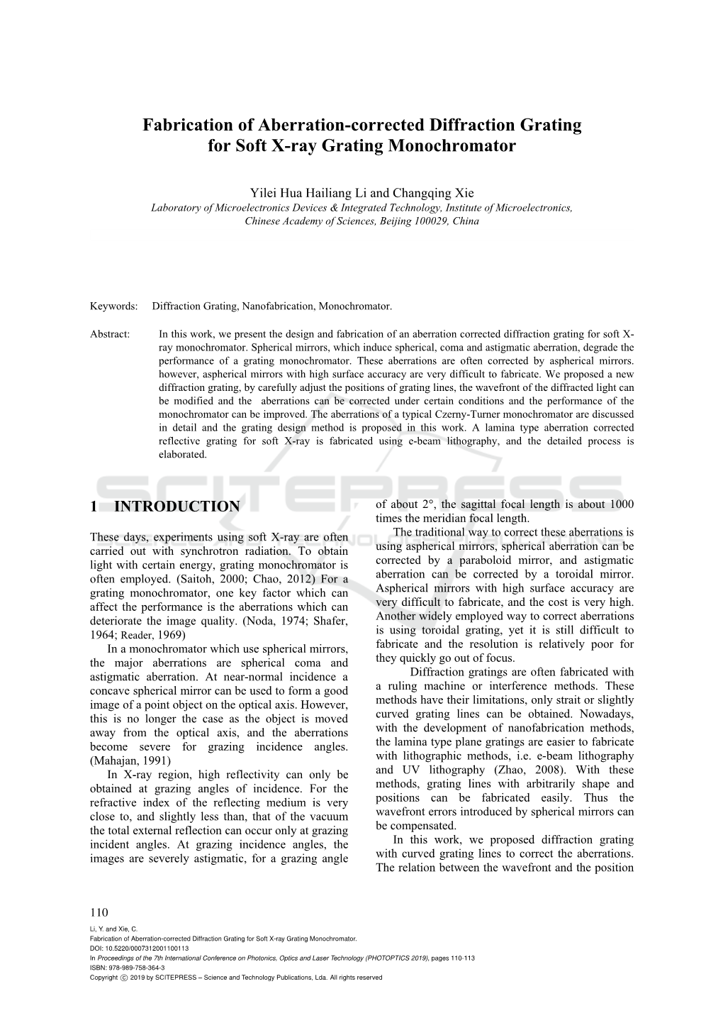 Fabrication of Aberration-Corrected Diffraction Grating for Soft X-Ray Grating Monochromator