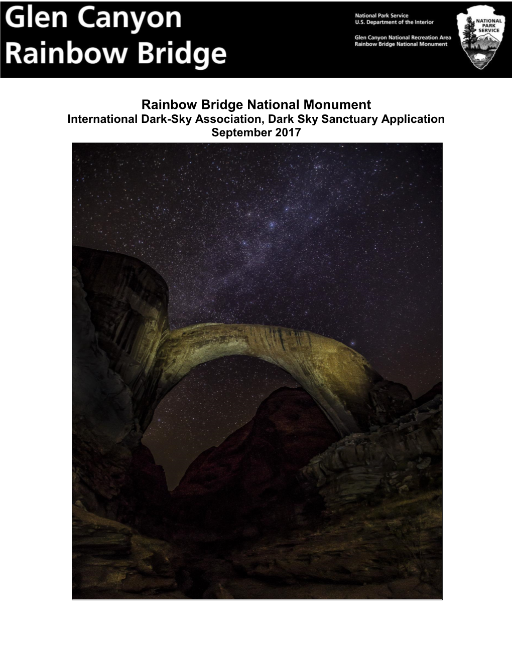 Rainbow Bridge National Monument International Dark-Sky Association, Dark Sky Sanctuary Application September 2017