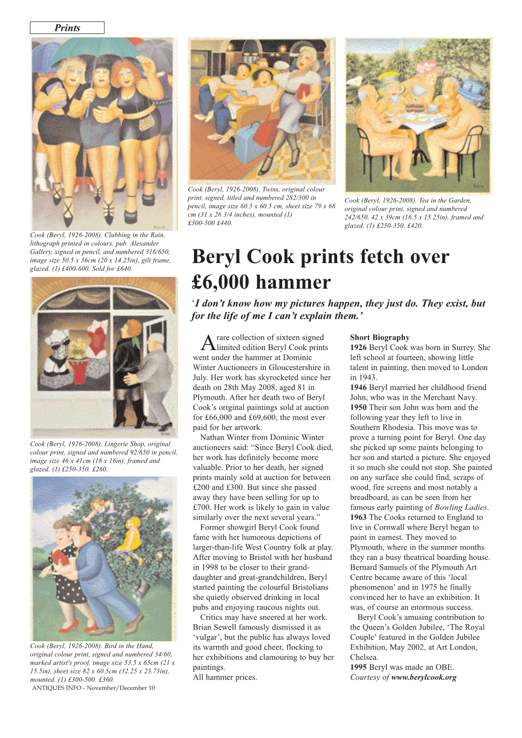 Beryl Cook Prints Fetch Over £6,000 Hammer