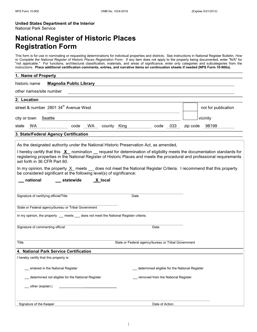 NPS Form 10 900 OMB No. 1024 0018