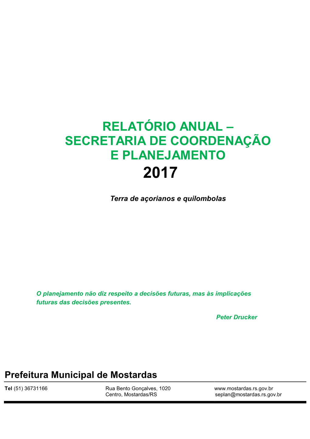 Relatório Anual – Secretaria De Coordenação E Planejamento