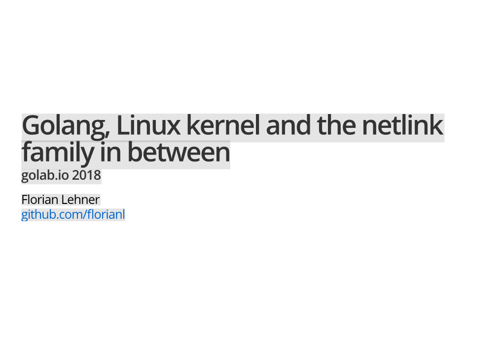 Golang, Linux Kernel and the Netlink Family in Between Golab.Io 2018 Florian Lehner Github.Com/�Orianl Simple Webserver
