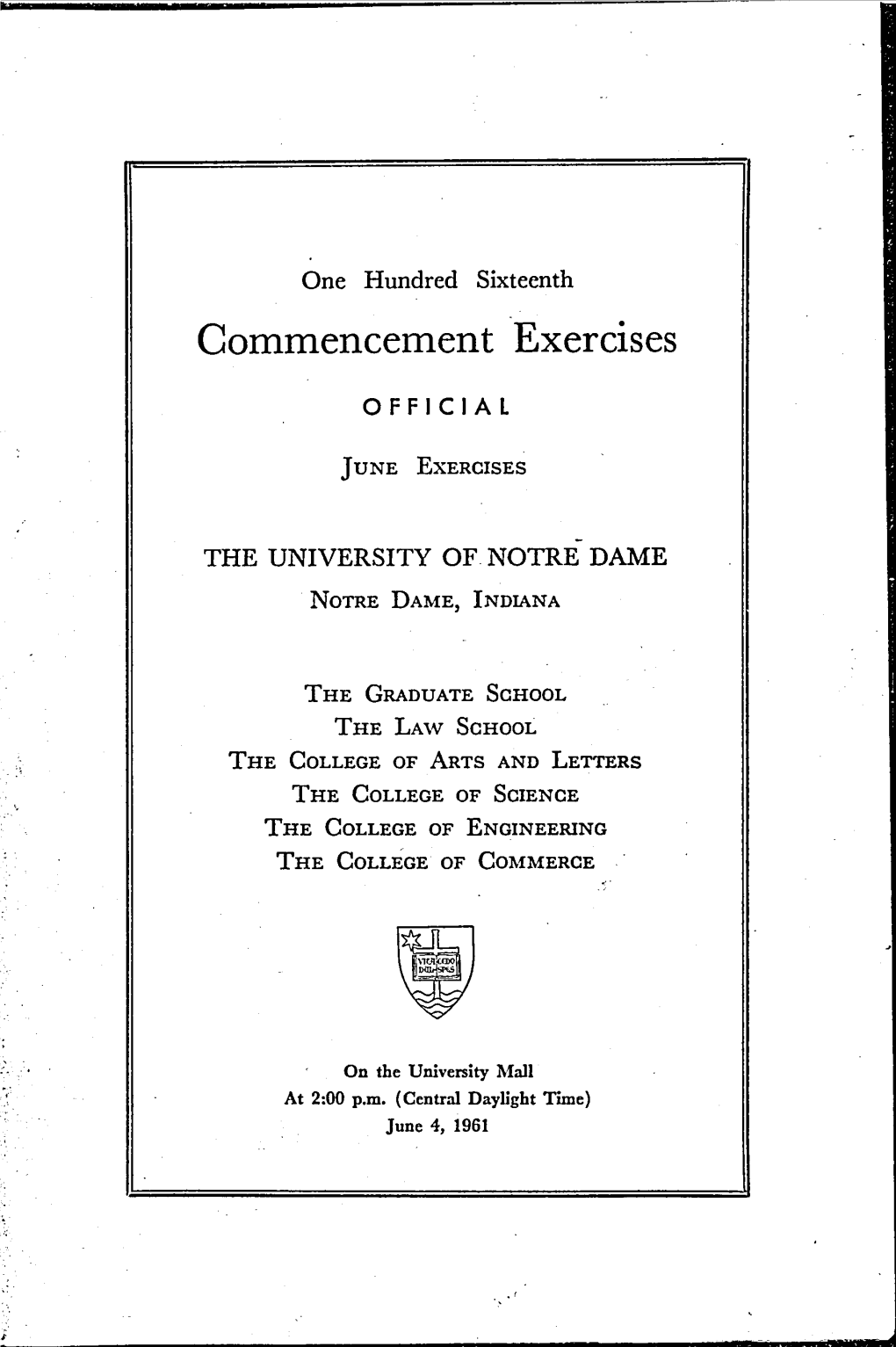 1961-06-04 University of Notre Dame Commencement Program