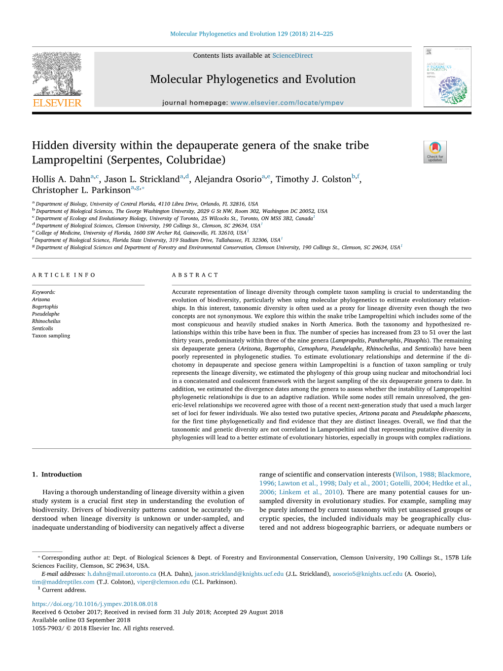 Hidden Diversity Within the Depauperate Genera of the Snake Tribe Lampropeltini (Serpentes, Colubridae) T