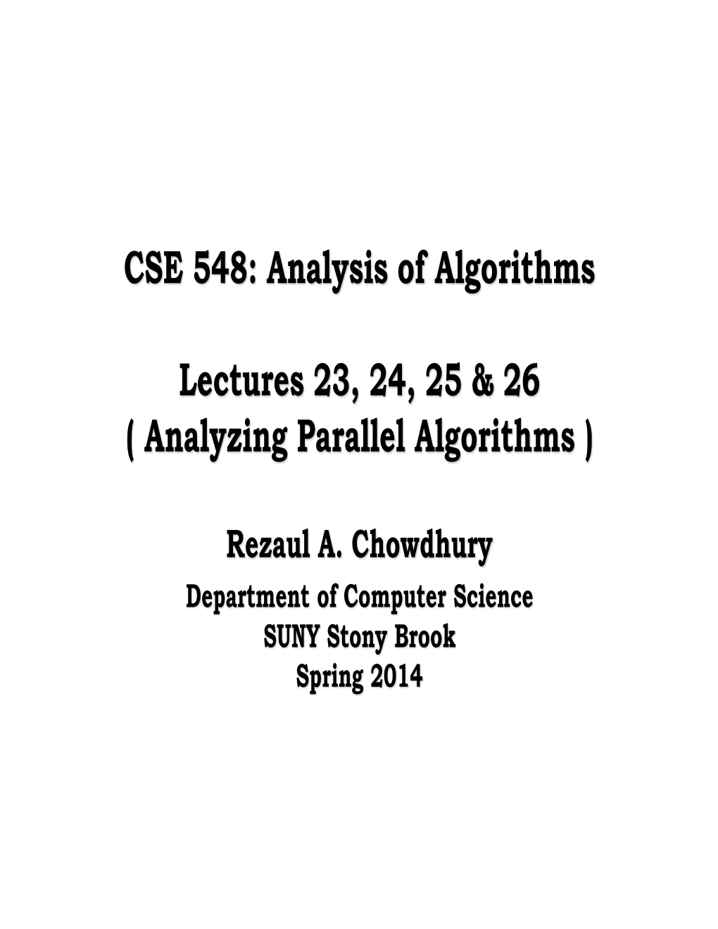 Analyzing Parallel Algorithms )