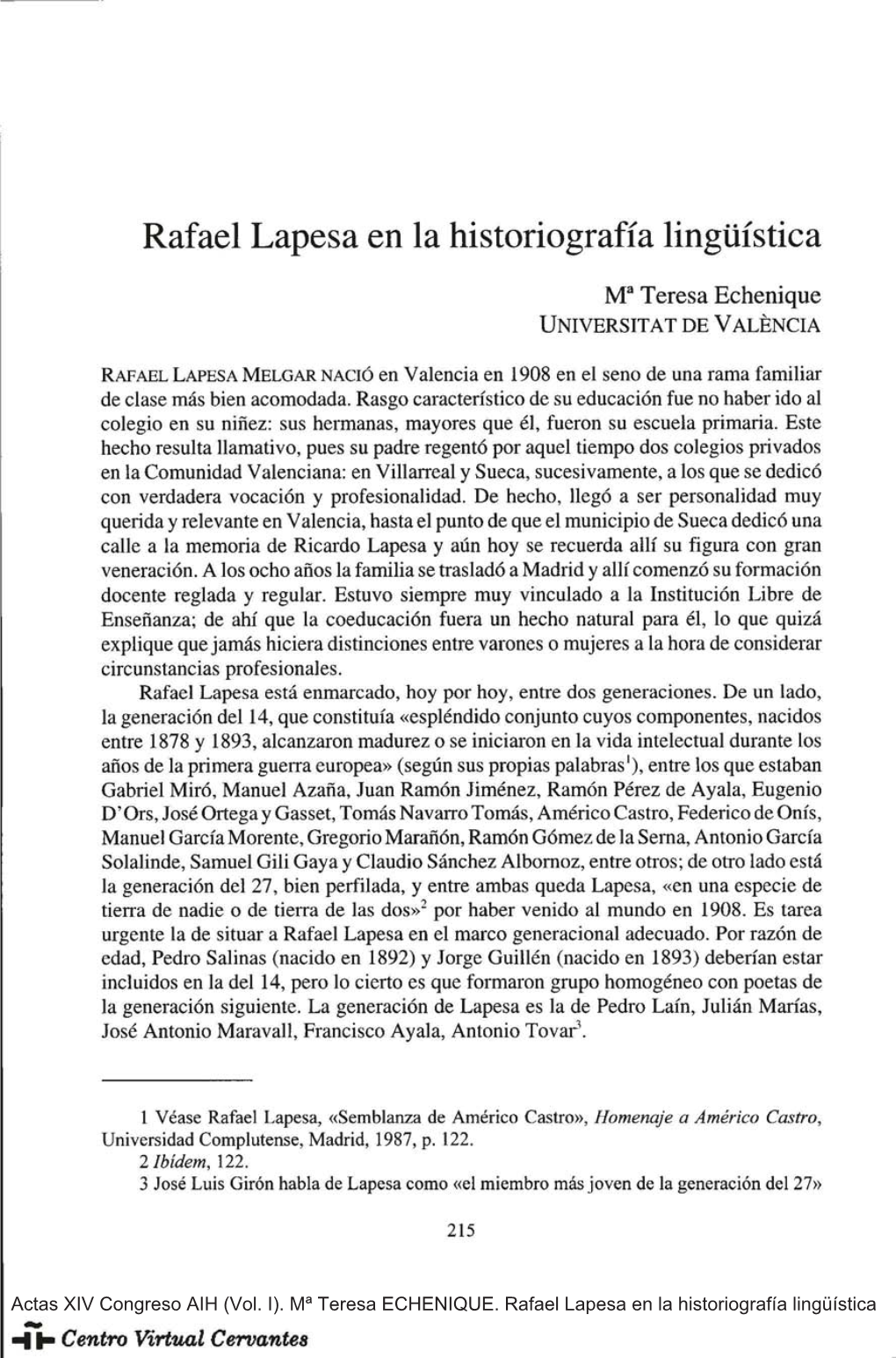 Rafael Lapesa En La Historiografía Lingüística