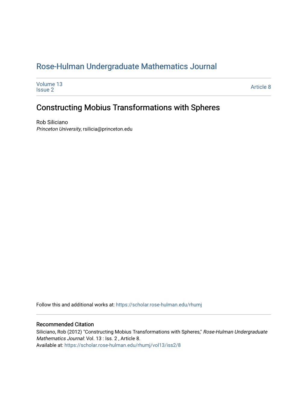 Constructing Mobius Transformations with Spheres