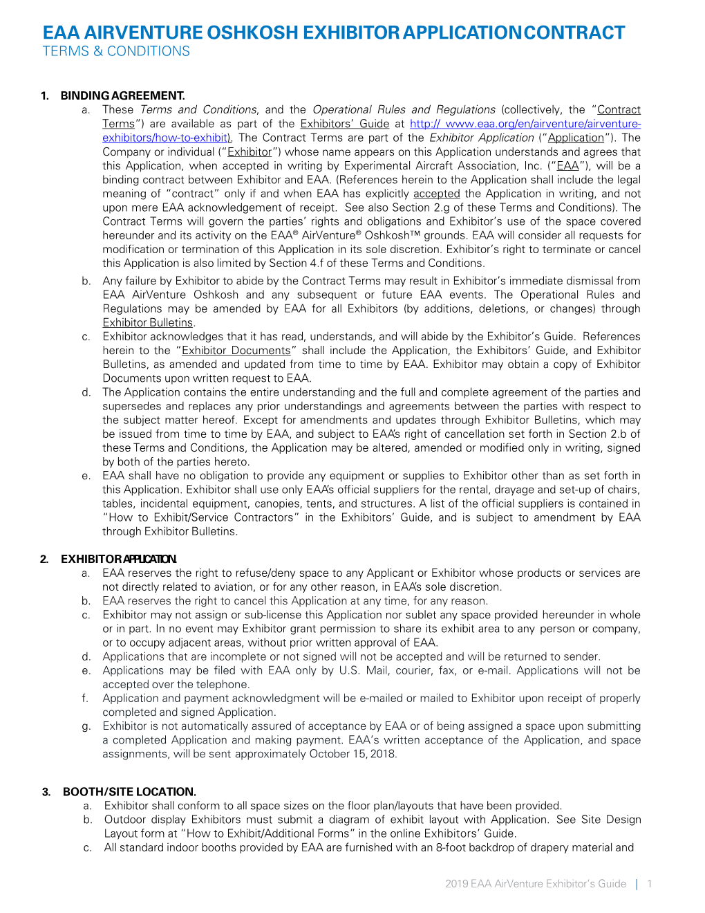 Eaa Airventure Oshkosh Exhibitor Application Contract Terms & Conditions