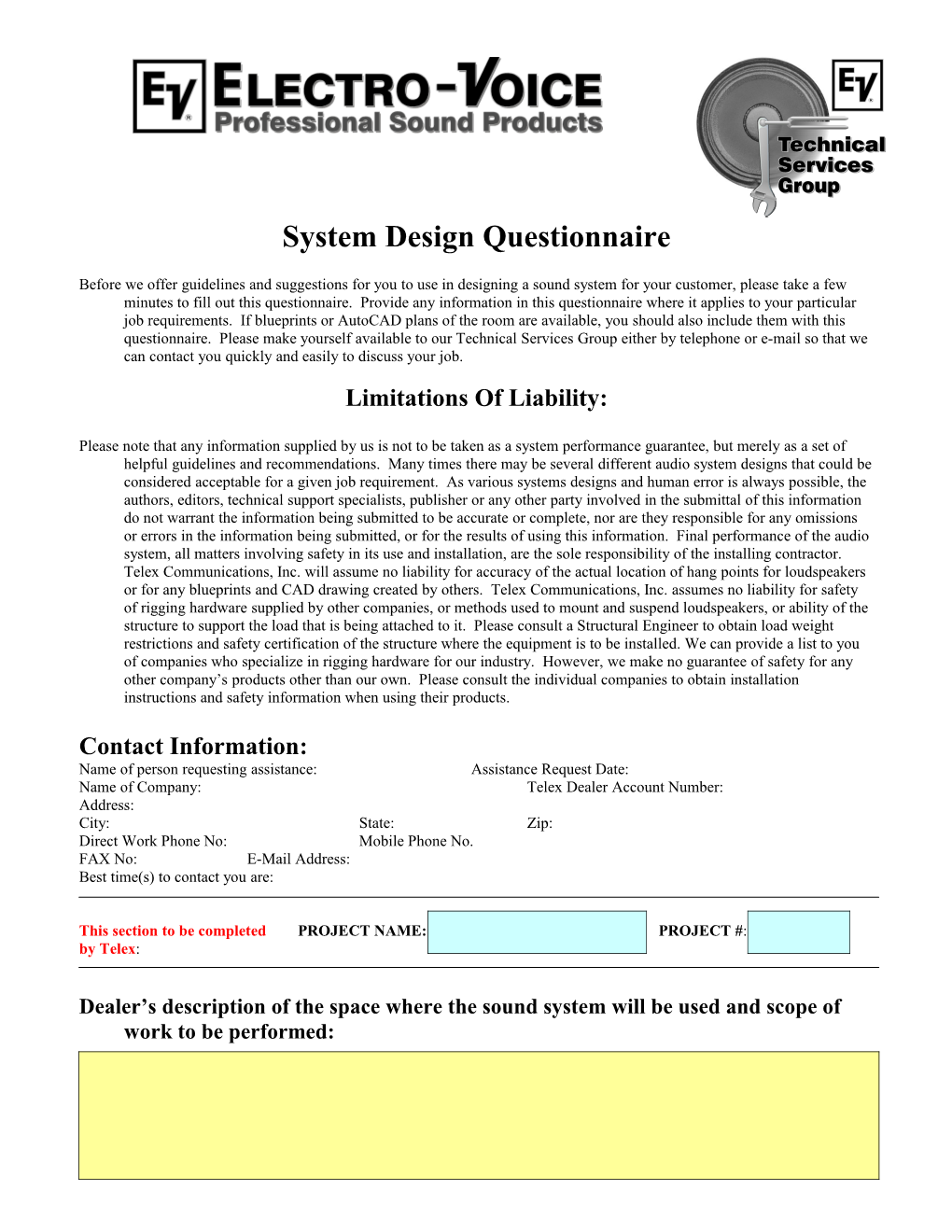 System Design Questionnaire