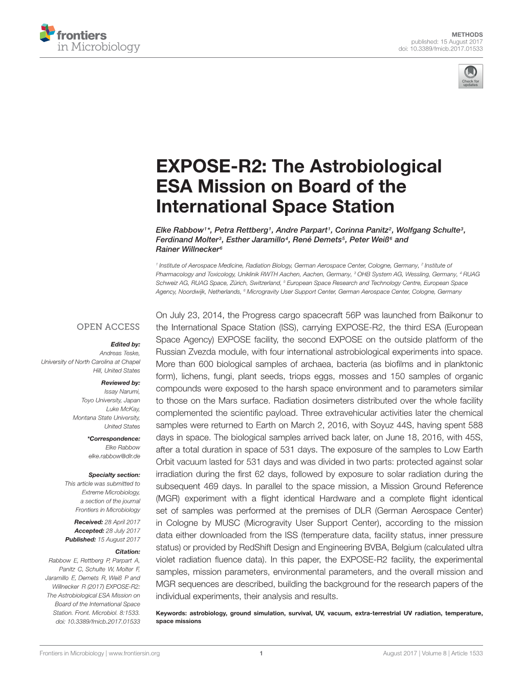 EXPOSE-R2: the Astrobiological ESA Mission on Board of the International Space Station