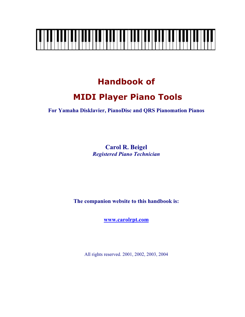 Handbook of MIDI Player Piano Tools