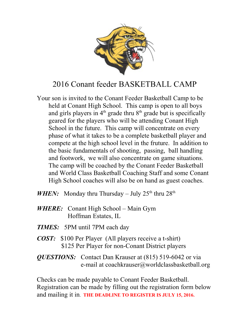 2016 Conant Feeder BASKETBALL CAMP