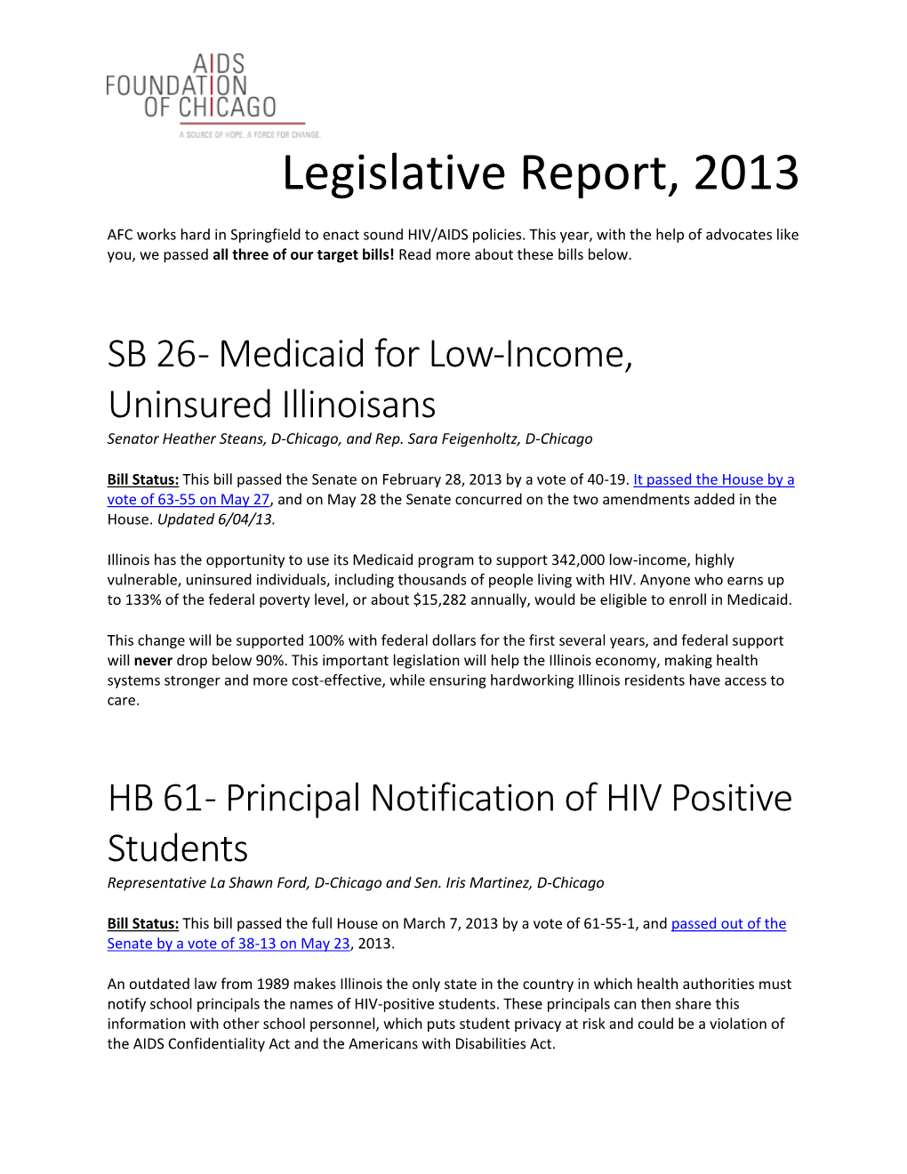 Legislative Report, 2013