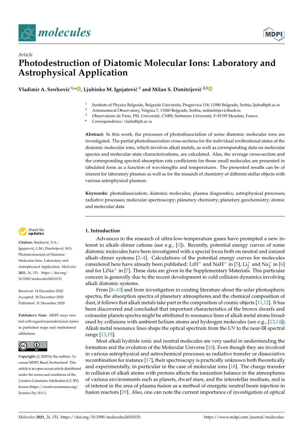 Photodestruction of Diatomic Molecular Ions: Laboratory and Astrophysical Application