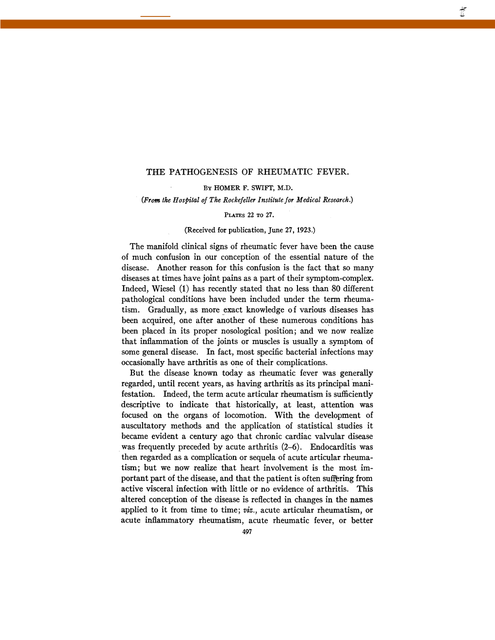 THE PATHOGENESIS of RHEUMATIC FEVER. the Manifold