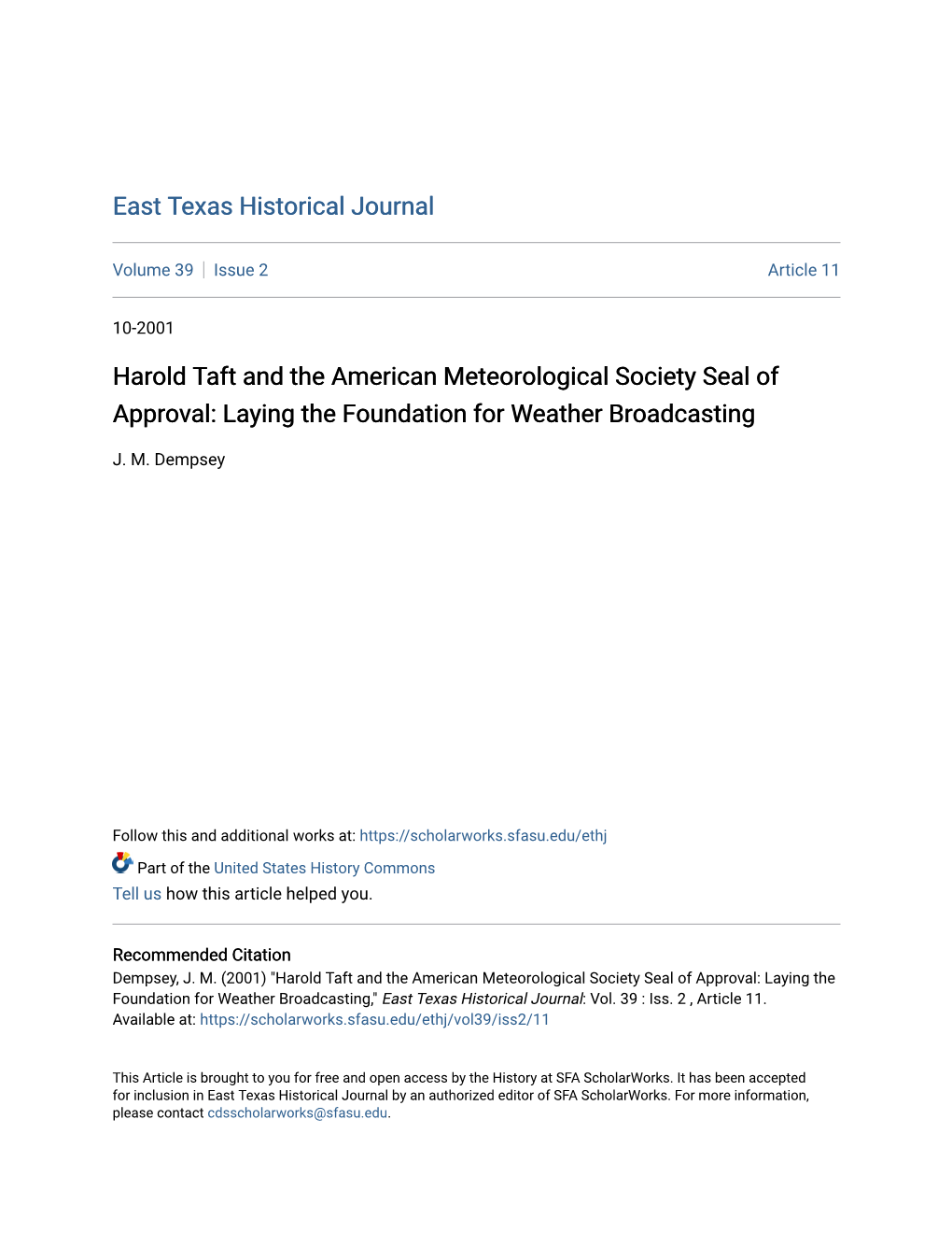 Harold Taft and the American Meteorological Society Seal of Approval: Laying the Foundation for Weather Broadcasting