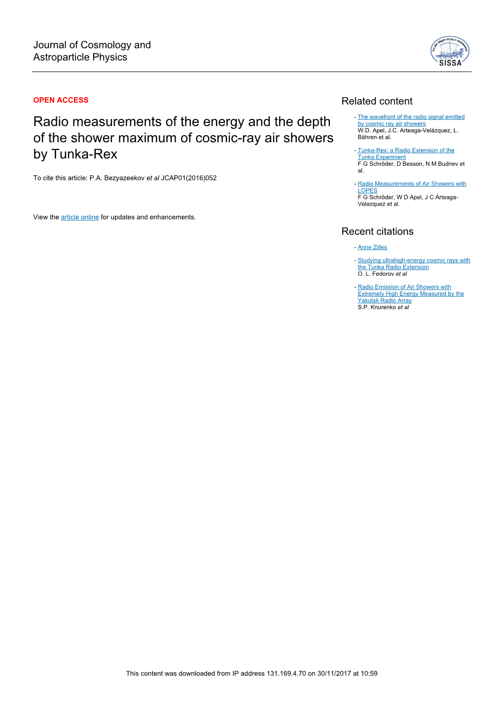 Radio Measurements of the Energy and the Depth of The
