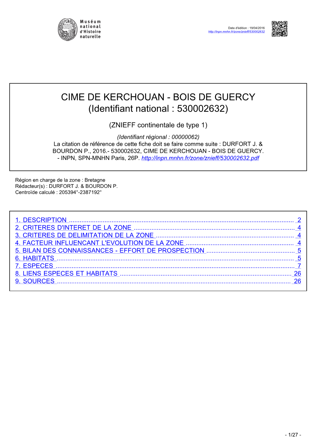CIME DE KERCHOUAN - BOIS DE GUERCY (Identifiant National : 530002632)