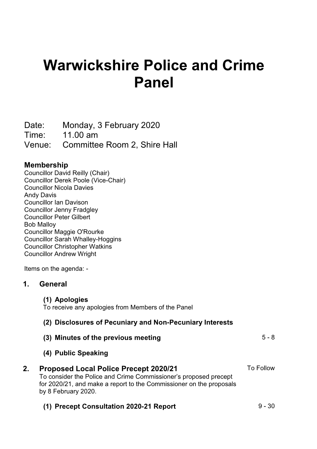 (Public Pack)Agenda Document for Warwickshire Police and Crime