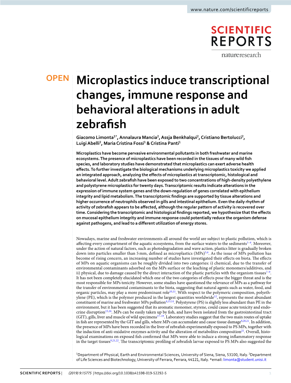 Microplastics Induce Transcriptional Changes, Immune Response And