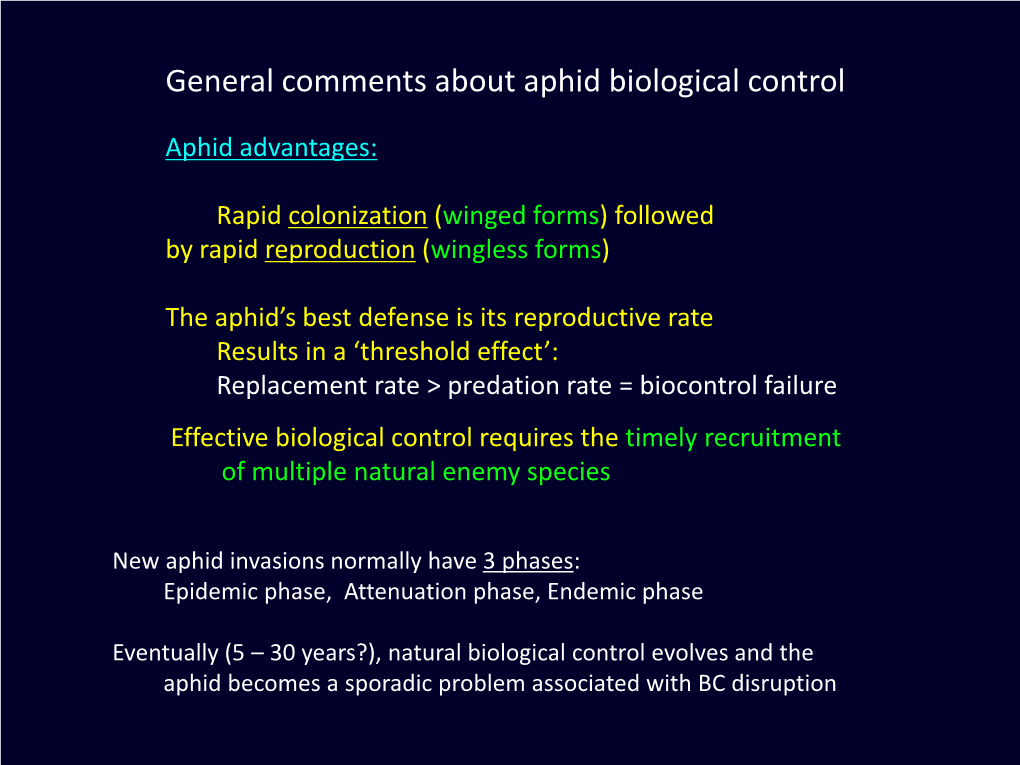 General Comments About Aphid Biological Control