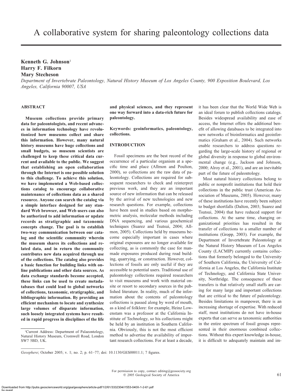 A Collaborative System for Sharing Paleontology Collections Data