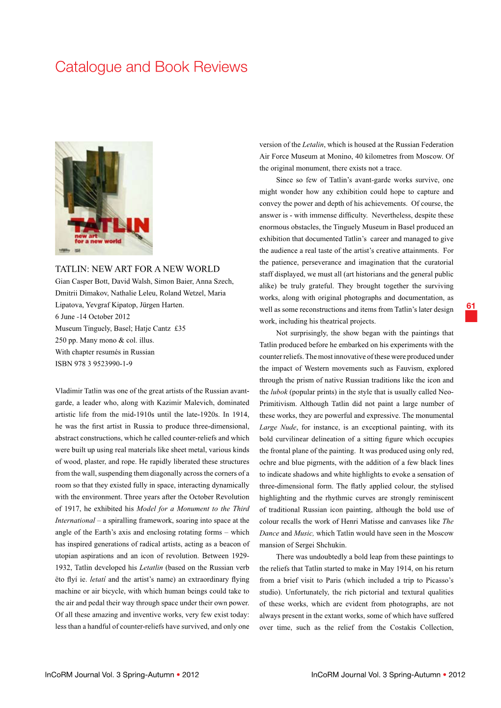 Catalogue and Book Reviews, Pp. 61-70