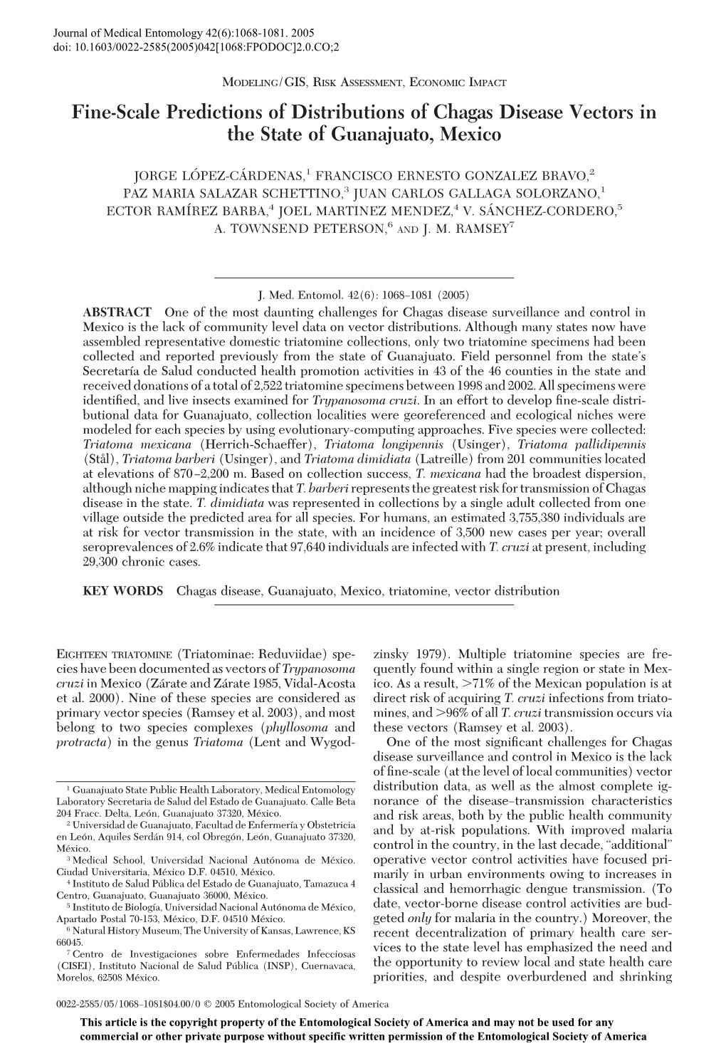 Fine-Scale Predictions of Distributions of Chagas Disease Vectors in the State of Guanajuato, Mexico